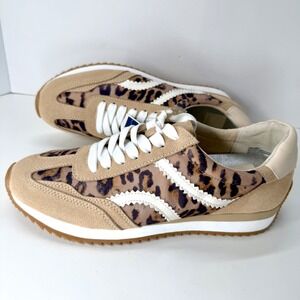 Dolce Vita Emely Leopard Print leather Suede Sneakers Tan Brown Womens 9.5M New